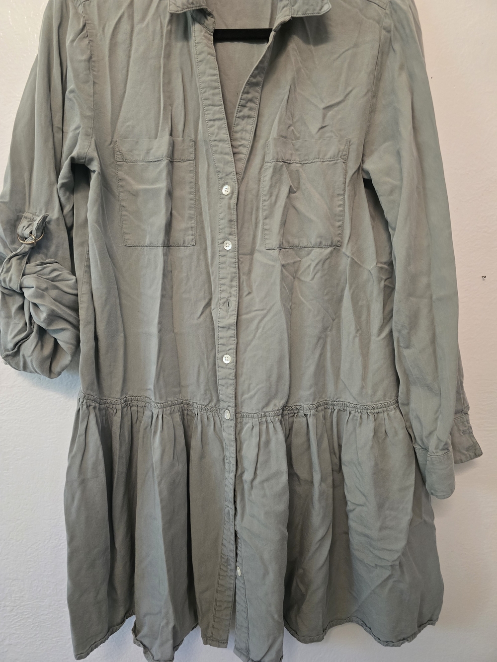 Women’s Sage Green Mini Shirt Dress - Unbranded